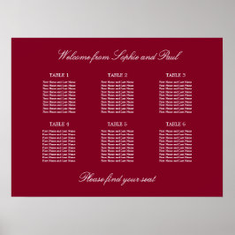 Póster Cartel de Asientos de Boda de 6 Mesas en Burdeos