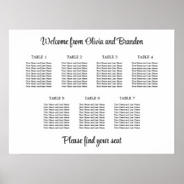 Póster Cartel de Asientos de Boda de 7 Mesas con Estilo