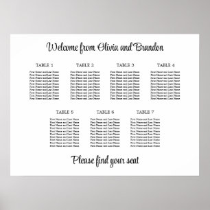 Póster Cartel de Asientos de Boda de 7 Mesas con Estilo