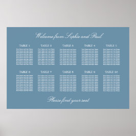 Póster Cartel de Asientos de Boda de Mesa 10 Azul Polvori