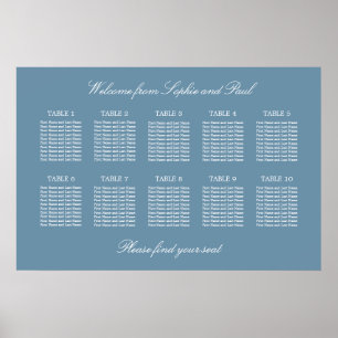 Póster Cartel de Asientos de Boda de Mesa 10 Azul Polvori