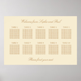Póster Cartel de Asientos de Boda de Mesa 10 Beige Crema