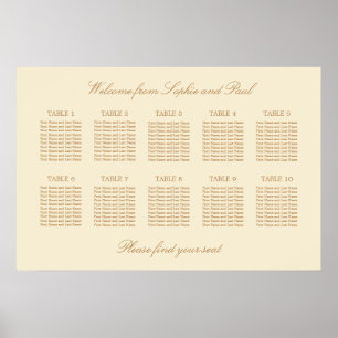Póster Cartel de Asientos de Boda de Mesa 10 Beige Crema