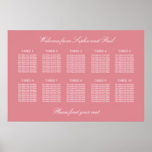 Cartel de Asientos de Boda de Mesa 10 Rosa Sonroja