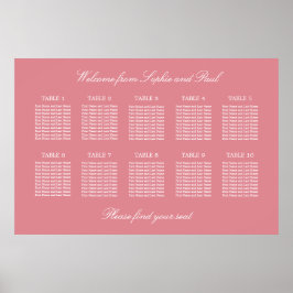 Póster Cartel de Asientos de Boda de Mesa 10 Rosa Sonroja
