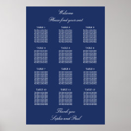 Póster Cartel de Asientos de Boda de Mesa 12 Azul Marino