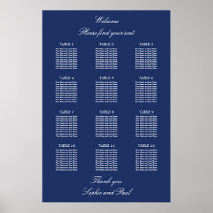 Póster Cartel de Asientos de Boda de Mesa 12 Azul Marino