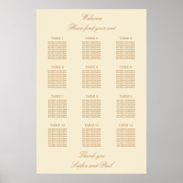 Póster Cartel de Asientos de Boda de Mesa 12 Beige Crema