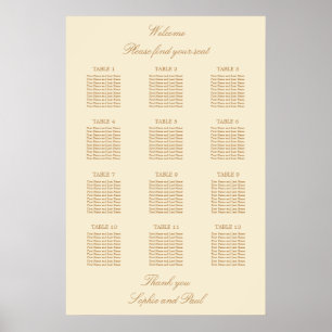 Póster Cartel de Asientos de Boda de Mesa 12 Beige Crema