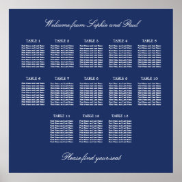 Póster Cartel de Asientos de Boda de Mesa 13 Azul Marino