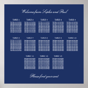 Póster Cartel de Asientos de Boda de Mesa 13 Azul Marino