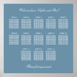 Póster Cartel de Asientos de Boda de Mesa 13 Azul Polvori