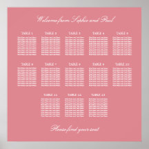Cartel de Asientos de Boda de Mesa 13 Rosa Sonroja