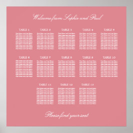 Póster Cartel de Asientos de Boda de Mesa 13 Rosa Sonroja
