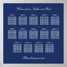 Póster Cartel de Asientos de Boda de Mesa 14 Azul Marino
