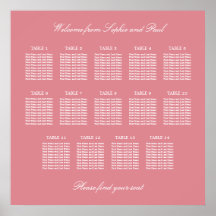Cartel de Asientos de Boda de Mesa 14 Rosa Sonroja