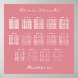 Póster Cartel de Asientos de Boda de Mesa 14 Rosa Sonroja