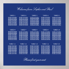 Póster Cartel de Asientos de Boda de Mesa 15 Azul Oscuro