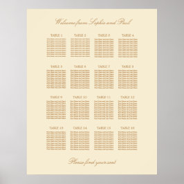 Póster Cartel de Asientos de Boda de Mesa 16 Beige Crema