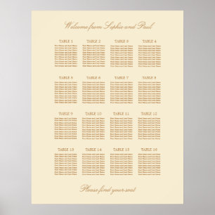 Póster Cartel de Asientos de Boda de Mesa 16 Beige Crema