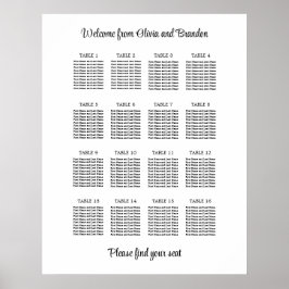 Póster Cartel de Asientos de Boda de Mesa 16 con Estilo