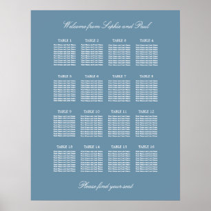 Póster Cartel de Asientos de Boda de Mesa 16 en Azul Polv