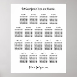 Póster Cartel de Asientos de Boda de Mesa 18 con Estilo