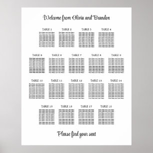 Póster Cartel de Asientos de Boda de Mesa 18 con Estilo