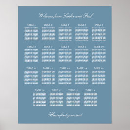 Póster Cartel de Asientos de Boda de Mesa 19 Azul Polvori