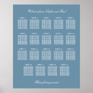 Póster Cartel de Asientos de Boda de Mesa 19 Azul Polvori
