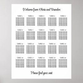 Póster Cartel de Asientos de Boda de Mesa 20 con Estilo