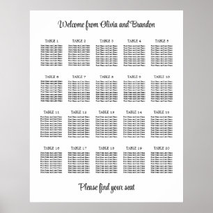 Póster Cartel de Asientos de Boda de Mesa 20 con Estilo