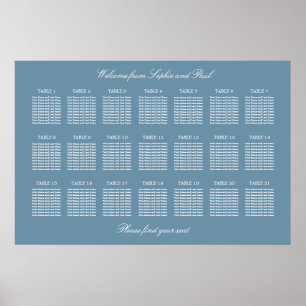 Póster Cartel de Asientos de Boda de Mesa 21 Dusty Blue
