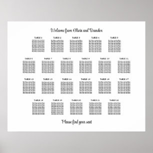 Póster Cartel de Asientos de Boda de Mesa 22 con Estilo