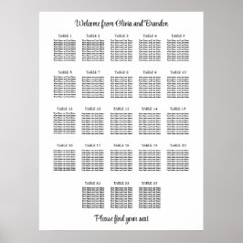 Póster Cartel de Asientos de Boda de Mesa 23 con Estilo