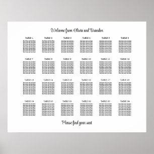 Póster Cartel de Asientos de Boda de Mesa 24 con Estilo