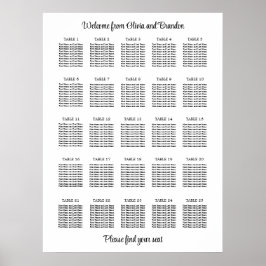 Póster Cartel de Asientos de Boda de Mesa 25 con Estilo