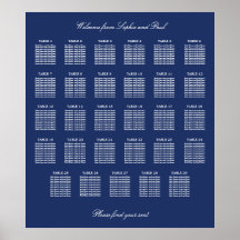 Cartel de Asientos de Boda de Mesa 29 Azul Marino