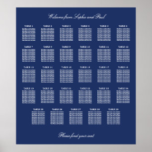 Póster Cartel de Asientos de Boda de Mesa 29 Azul Marino
