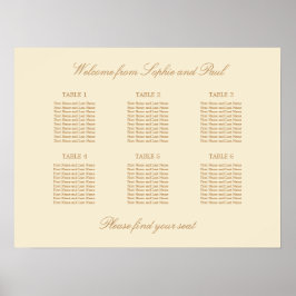 Póster Cartel de Asientos de Boda de Mesa 6 Beige Crema