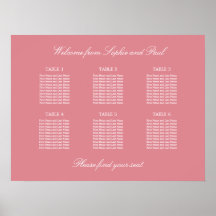 Cartel de Asientos de Boda de Mesa 6 Rosa Sonrojo