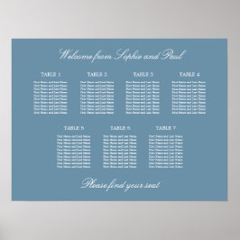 Póster Cartel de Asientos de Boda de Mesa 7 Azul Polvorie