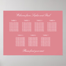 Cartel de Asientos de Boda de Mesa 7 Rosa Sonrojad