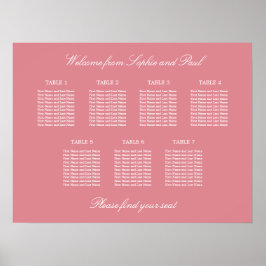 Póster Cartel de Asientos de Boda de Mesa 7 Rosa Sonrojad
