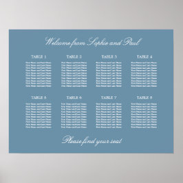 Póster Cartel de Asientos de Boda de Mesa 8 Azul Polvorie