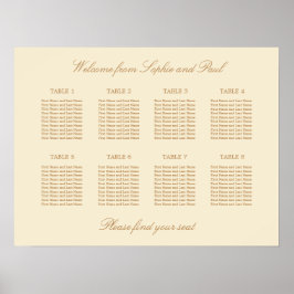 Póster Cartel de Asientos de Boda de Mesa 8 Beige Crema