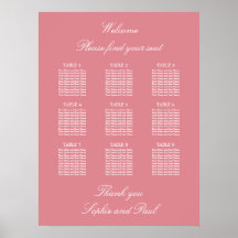 Cartel de Asientos de Boda de Mesa 9 Rosa Sonrojad