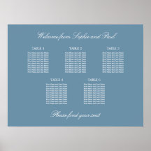 Cartel de Asientos de Boda de Mesa Azul Polvorient