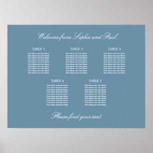 Póster Cartel de Asientos de Boda de Mesa Azul Polvorient