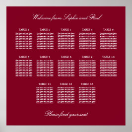 Póster Cartel de Asientos de Boda de Mesa Burgundy 13